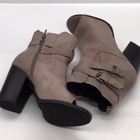 London Rag Taupe Peep Toe Buckle Heeled Ankle Boot - Picture 7 of 10